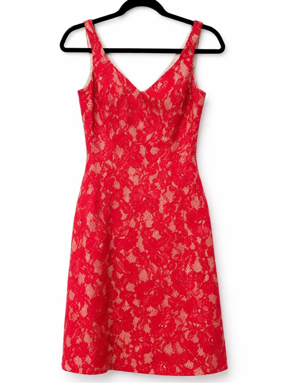 Aqua Red Lace V-Neck Midi Dress